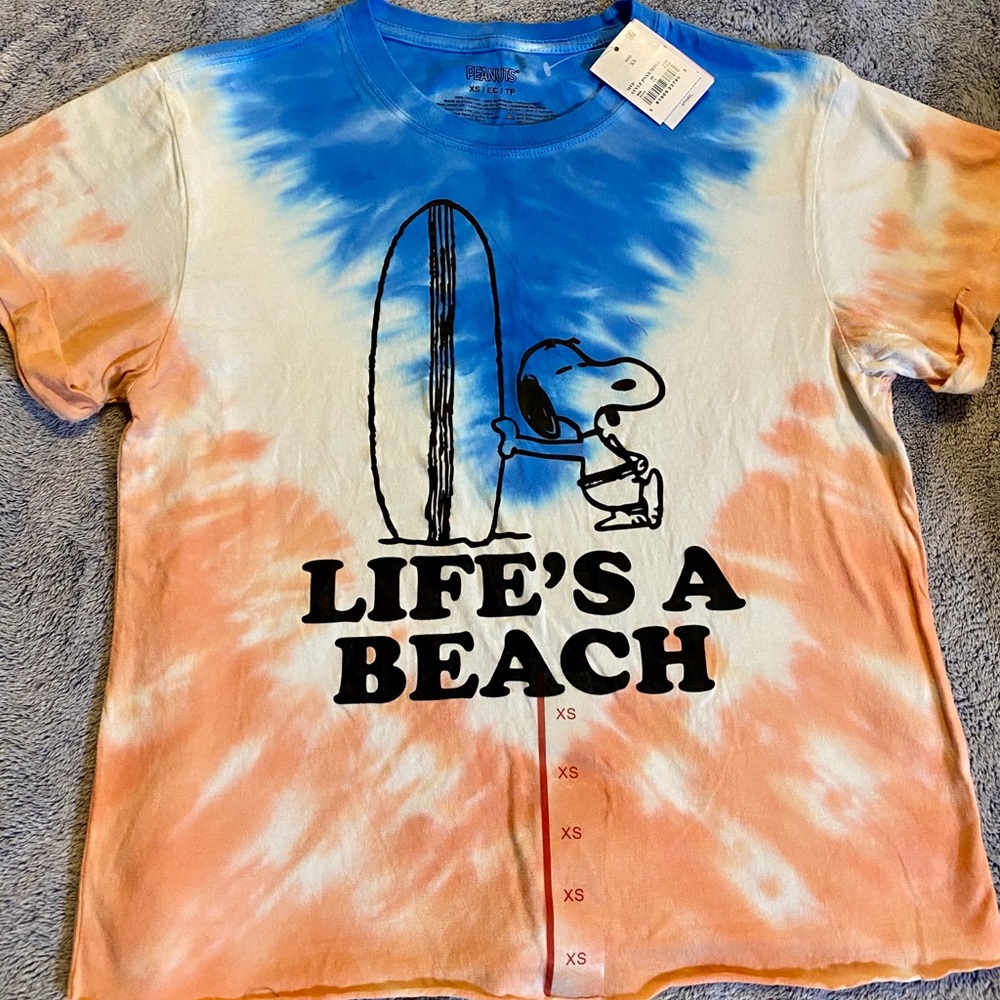 Snoopy “Life’s a Beach” Tie Dye Shirt, XS